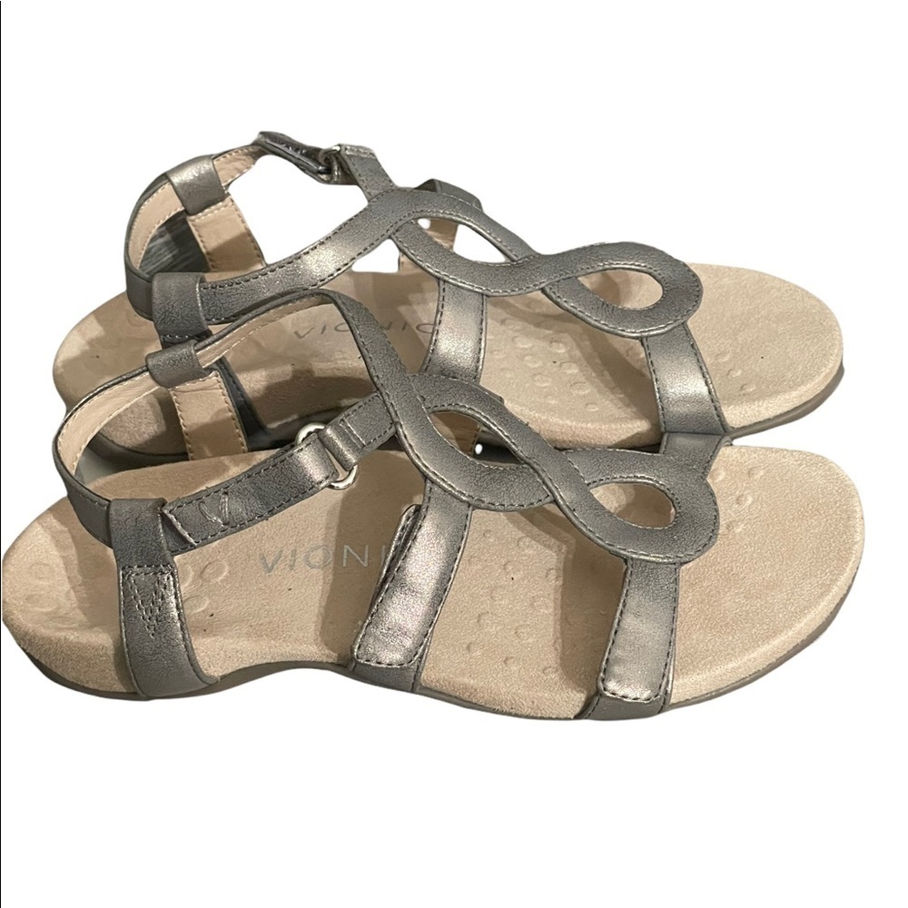 Vionic Jodie‎ metallic silver sandals flats shoes size 6 - Picture 5 of 11